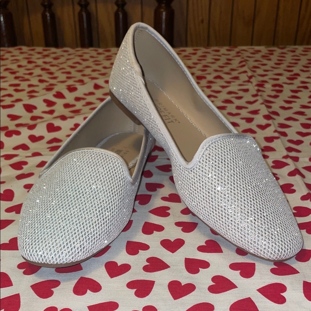 Silver sparkly primark wide fit flats (8)(nwot)
